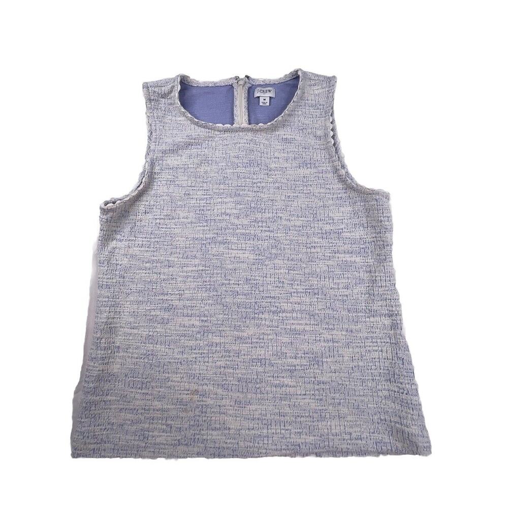 J. Crew Women's Textured Tank Top With Scallop Trim Ivory Blue Slub AK960 M R7